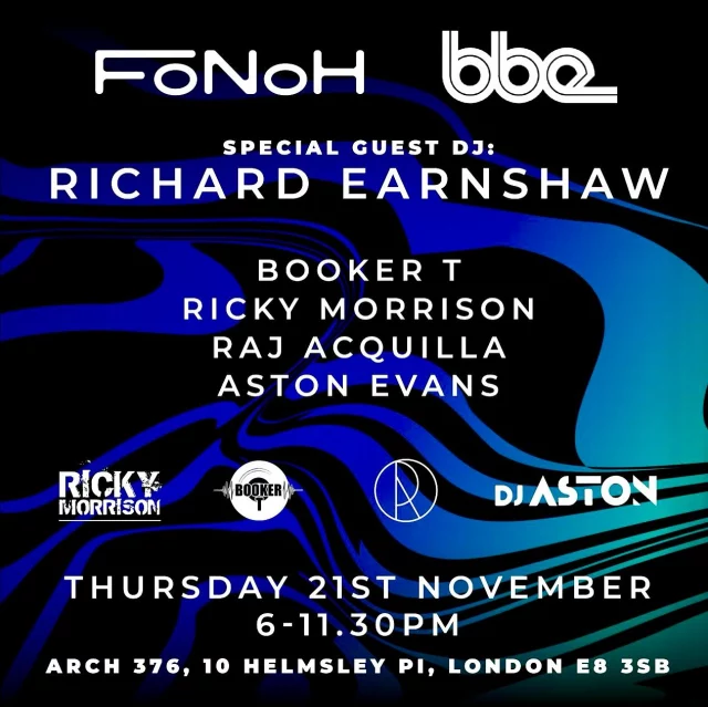 2 weeks tonight @fonoh.ldn is back @the_bbe_store London 🔥🎧❤️‍🔥 featuring very special guest @richardearnshaw 💣💥 taking control alongside resident legendary selectors @djbooker_t ❤️ @djrickymorrison ❤️ @djastonevans ❤️ join us at the BBE Store Thursday 21st November 6-11pm for another beautiful journey through house music 🤍🩵💙 FREE ENTRY STRICTLY FOR THE LOVE OF HOUSE ❤️❤️❤️